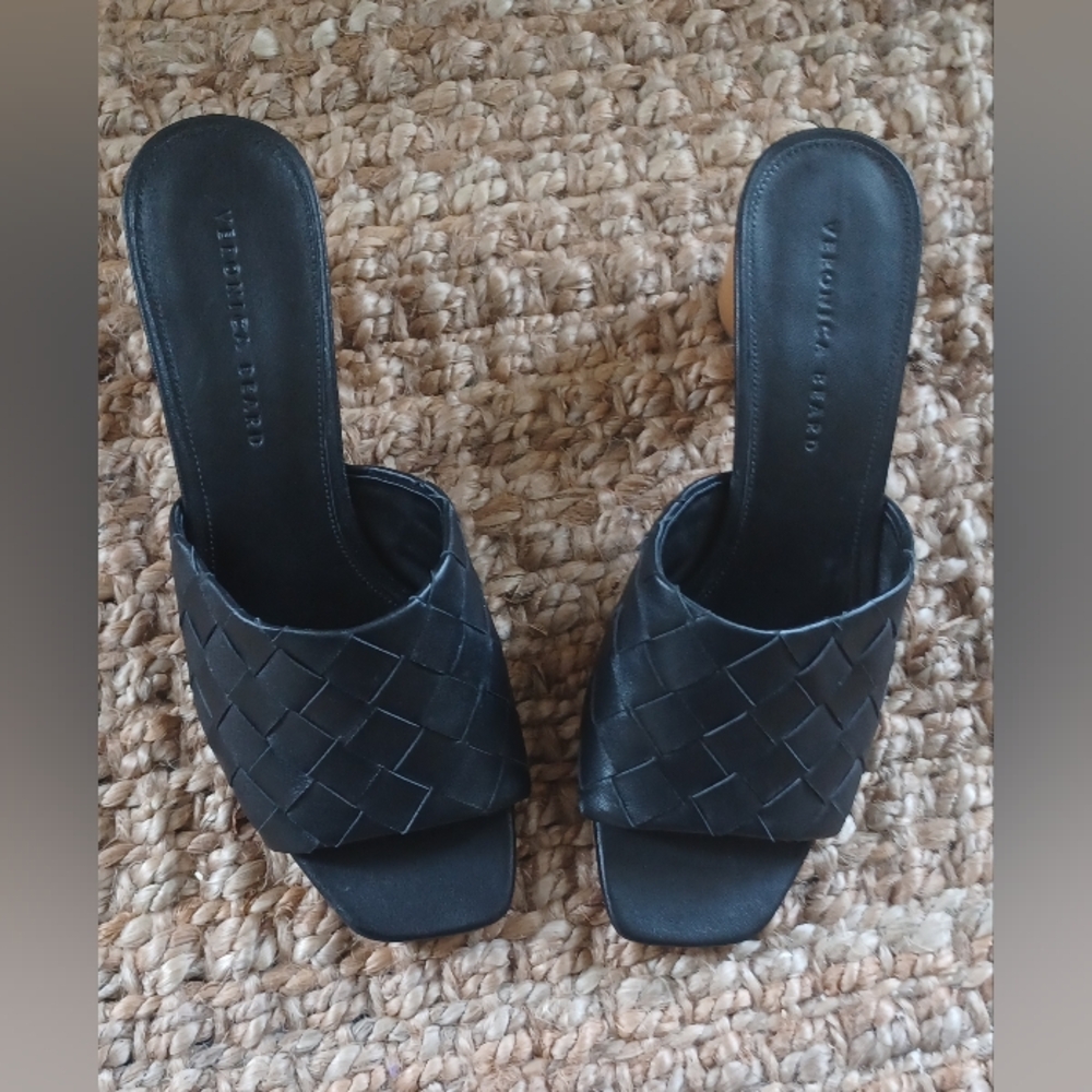 Veronica beard kiele woven napa block-heel sandals Sku 43